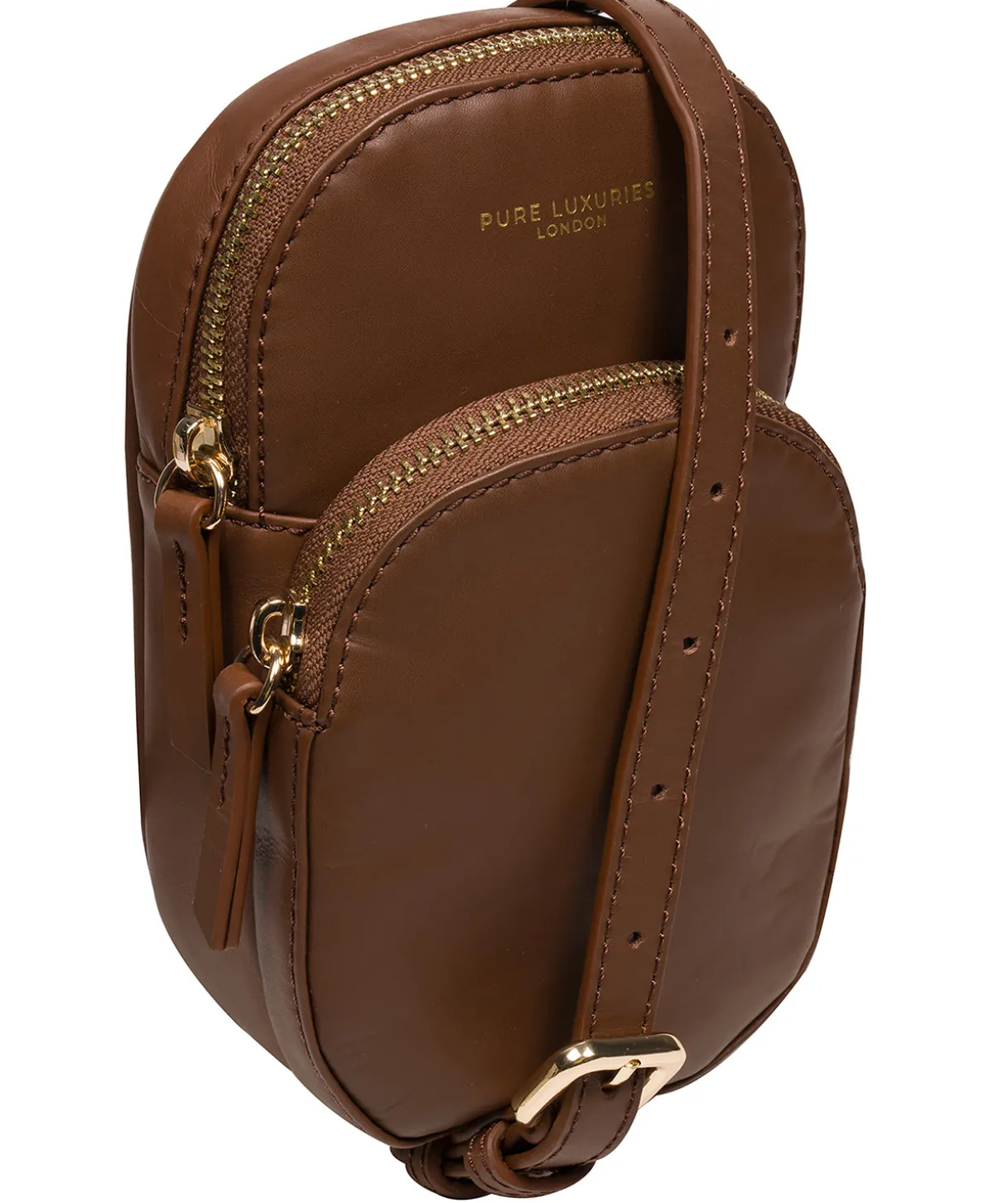 Luna' Chestnut Leather Cross Body Phone Bag