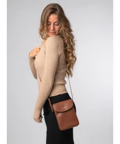 Lyra' Caramel Leather Cross Body Phone Bag