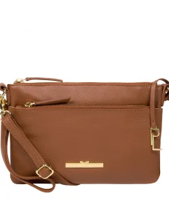 Lytham' Tan Leather Cross Body Clutch Bag
