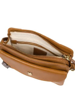 Magda' Dark Tan Leather Cross Body Bag