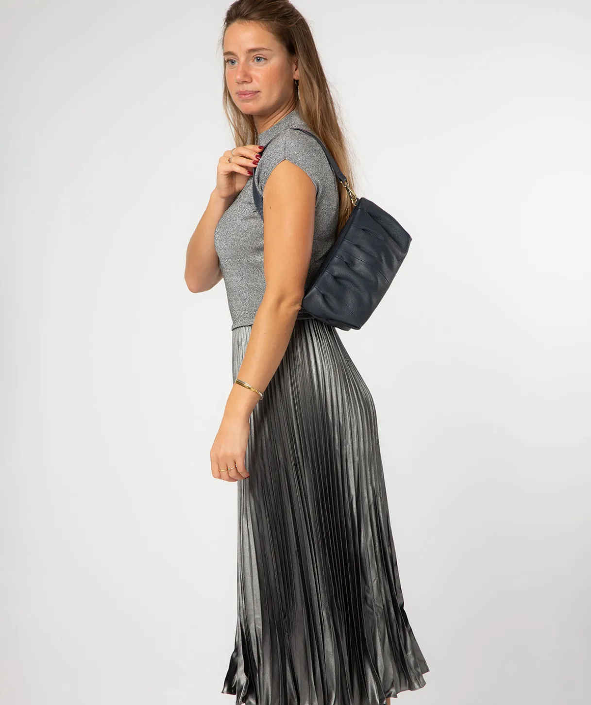 Marcelline' Navy Leather Evening and Clutch Bag