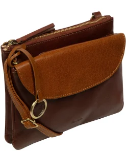 Marietta' Conker Brown & Dark Tan Leather Cross Body Bag