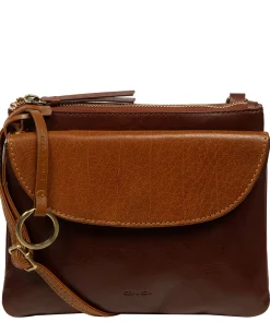 Marietta' Conker Brown & Dark Tan Leather Cross Body Bag