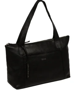 Marina' Black Leather Tote Bag