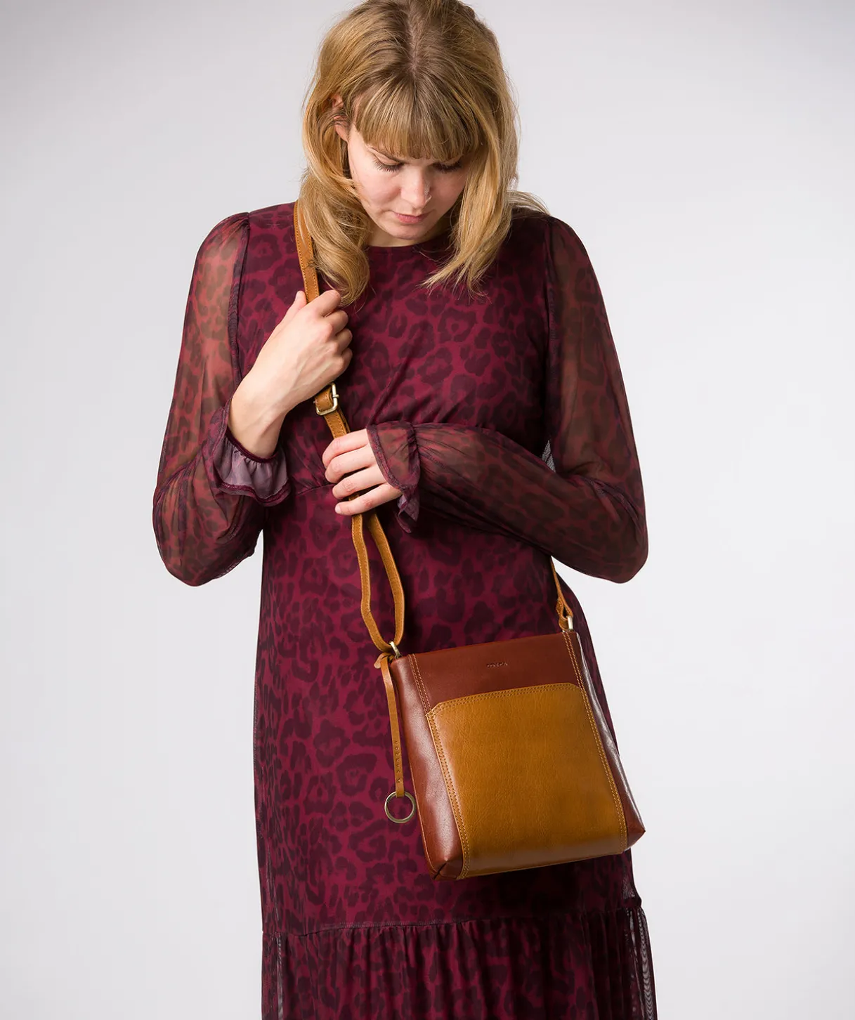 Marissa' Conker Brown & Dark Tan Leather Cross Body Bag