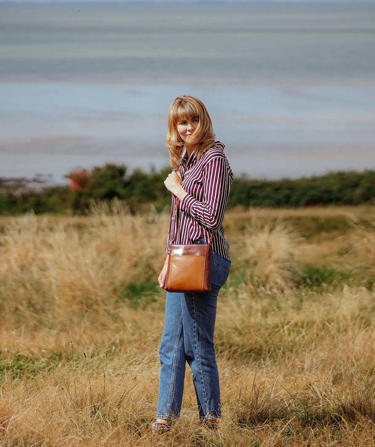 Marissa' Conker Brown & Dark Tan Leather Cross Body Bag