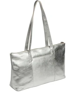 Marlowe' Metallic Silver Leather Tote Bag