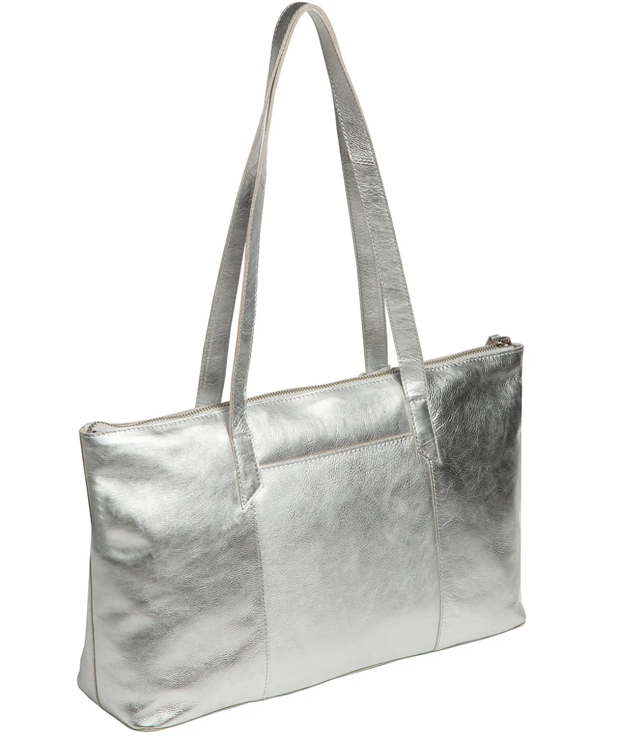 Marlowe' Metallic Silver Leather Tote Bag