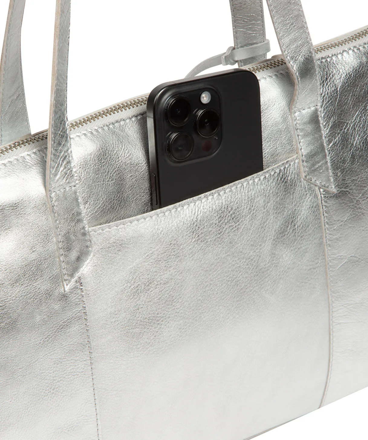 Marlowe' Metallic Silver Leather Tote Bag
