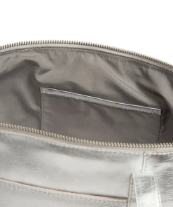 Marlowe' Metallic Silver Leather Tote Bag