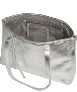 Marlowe' Metallic Silver Leather Tote Bag
