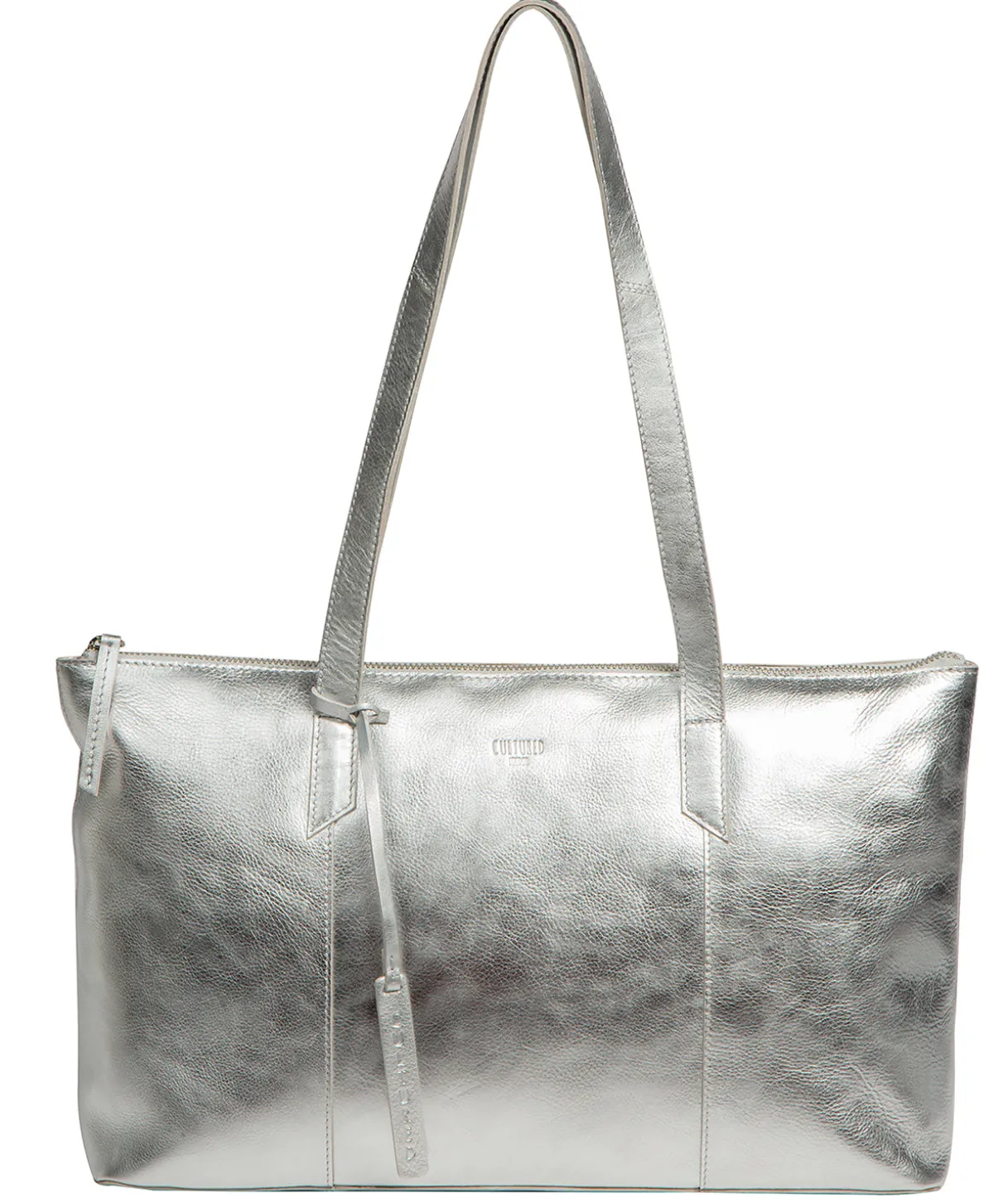 Marlowe' Metallic Silver Leather Tote Bag