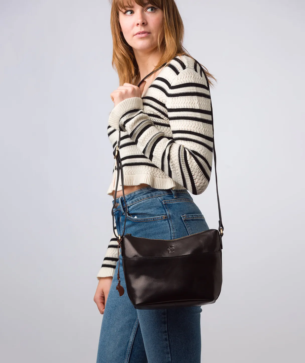 Merrill' Black Leather Cross Body Bag