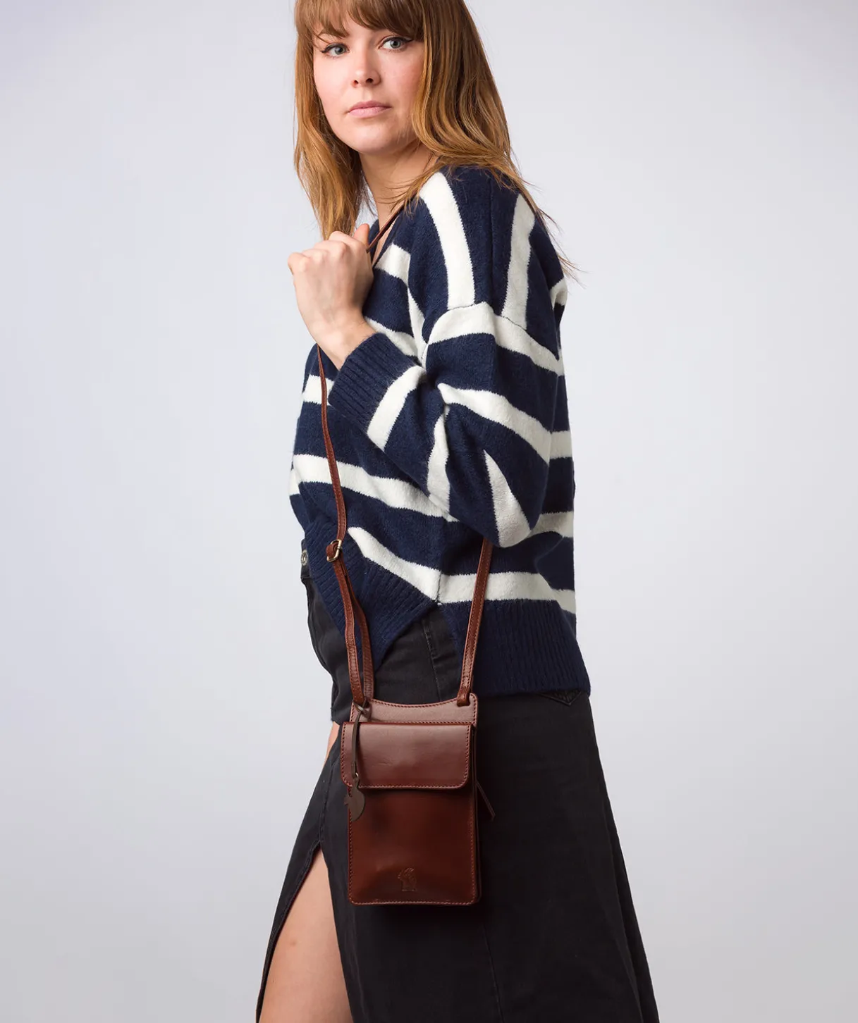 Milly' Conker Brown Leather Cross Body Phone Bag