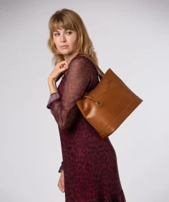 Minella' Dark Tan Leather Tote Bag