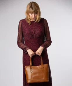 Minella' Dark Tan Leather Tote Bag