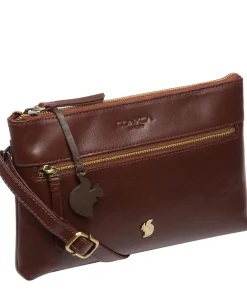 Minnow' Conker Brown Leather Cross Body Clutch Bag