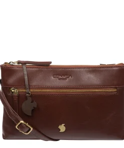 Minnow' Conker Brown Leather Cross Body Clutch Bag