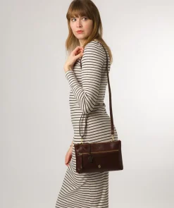 Minnow' Conker Brown Leather Cross Body Clutch Bag