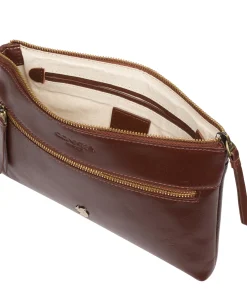 Minnow' Conker Brown Leather Cross Body Clutch Bag