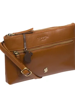 Minnow' Dark Tan Leather Cross Body Clutch Bag