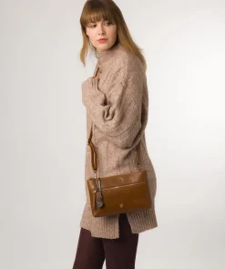 Minnow' Dark Tan Leather Cross Body Clutch Bag