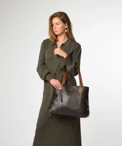 Mochi' Espresso & Rich Tan Leather Tote Bag