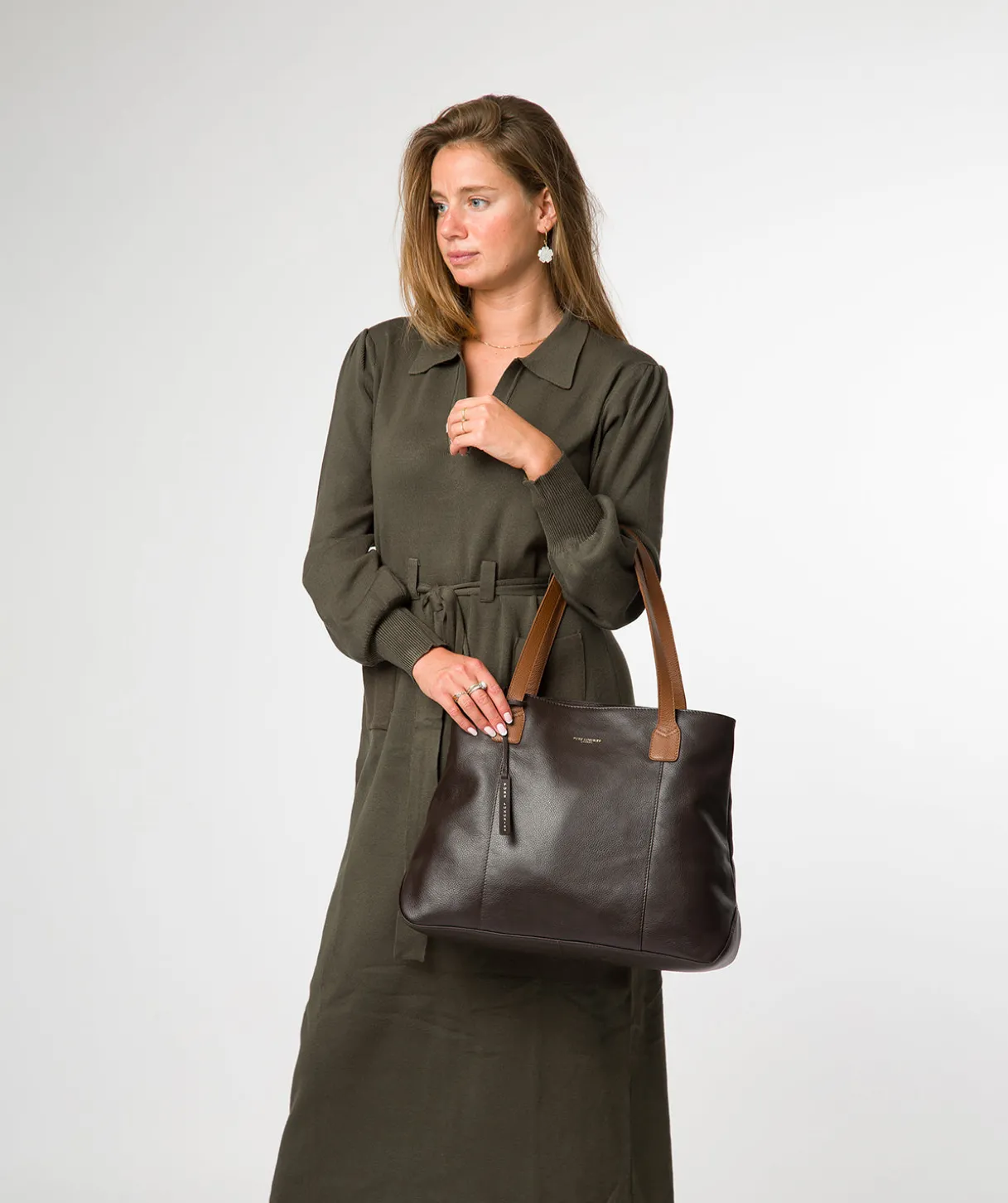 Mochi' Espresso & Rich Tan Leather Tote Bag