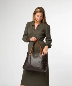 Mochi' Espresso & Rich Tan Leather Tote Bag