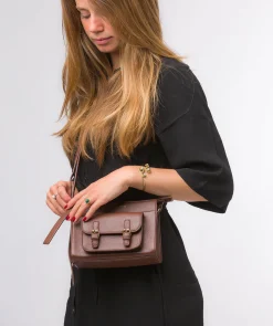Monica' Dark Tan Nappa Leather Cross Body Bag