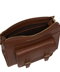 Monica' Dark Tan Nappa Leather Cross Body Bag