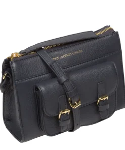 Monica' Navy Nappa Leather Cross Body Bag