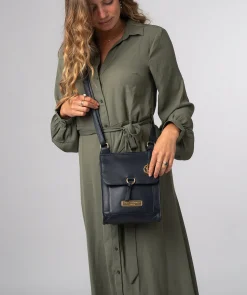 Naomi' Navy Leather Cross Body Bag