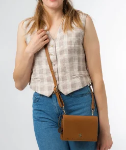 Nemo' Dark Tan Leather Cross Body Clutch Bag