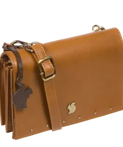 Nemo' Dark Tan Leather Cross Body Clutch Bag