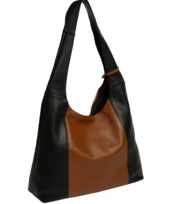 Nina' Black & Tan Leather Shoulder Bag