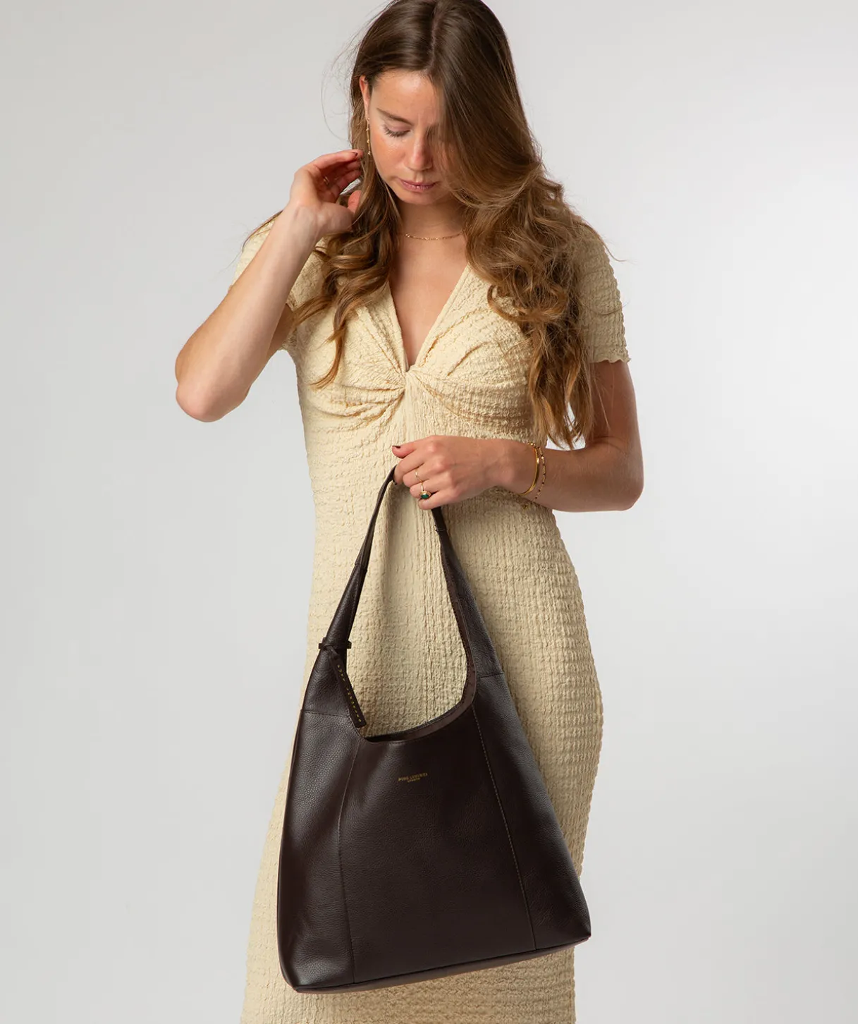 Nina' Espresso Leather Shoulder Bag