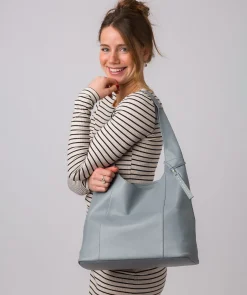 Nina' Hazy Blue Leather Shoulder Bag