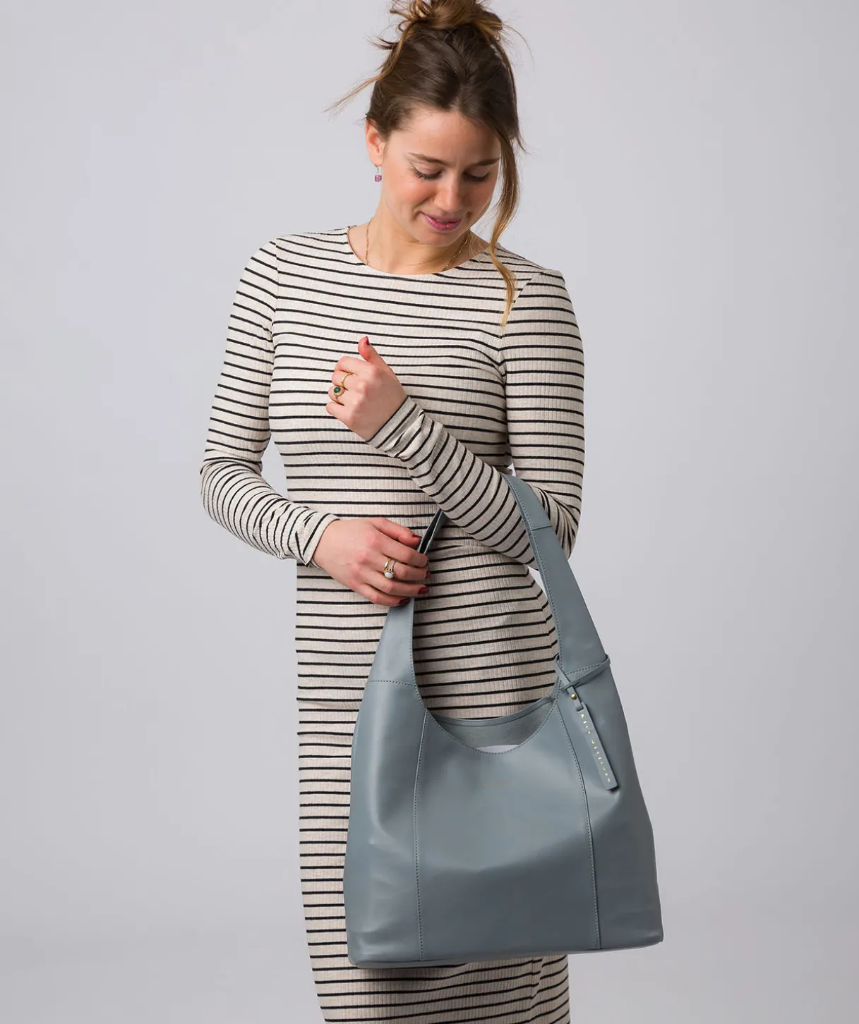 Nina' Hazy Blue Leather Shoulder Bag