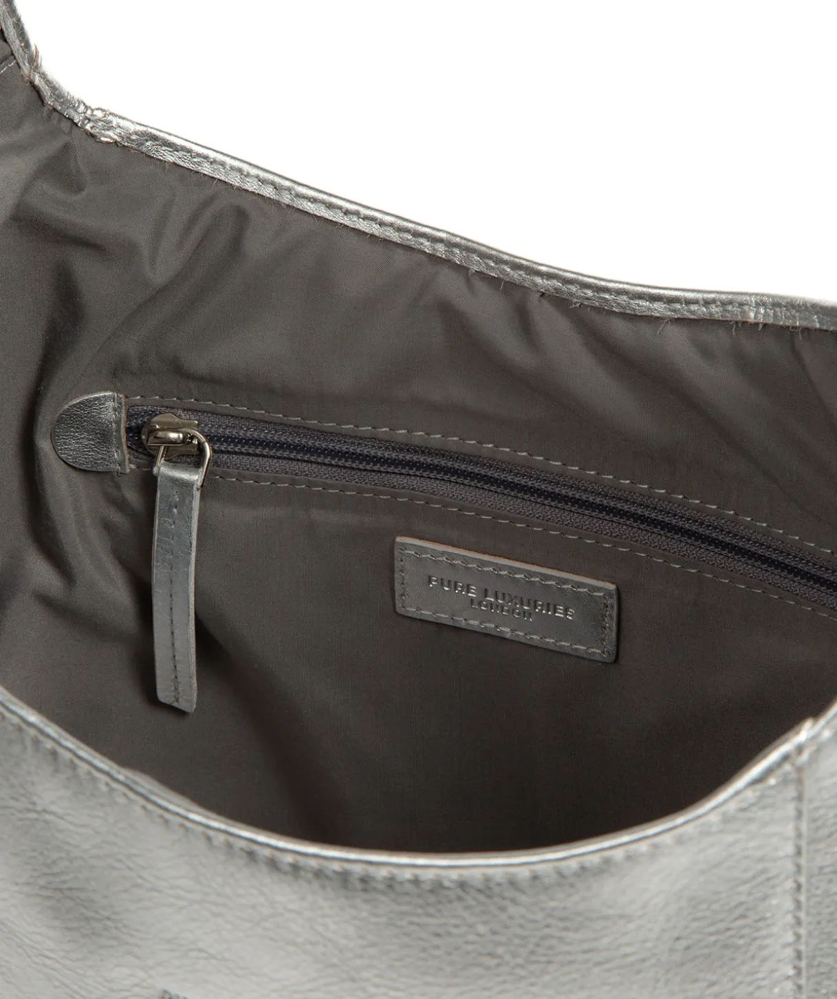 Nina' Metallic Silver Leather Shoulder Bag