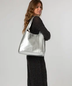Nina' Metallic Silver Leather Shoulder Bag
