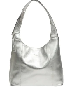 Nina' Metallic Silver Leather Shoulder Bag