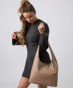Nina' Natural Taupe Leather Shoulder Bag
