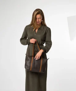 Niva' Espresso & Rich Tan Leather Tote Bag