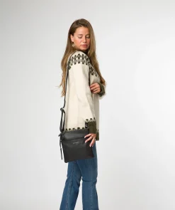 Nola' Black Leather Cross Body Bag