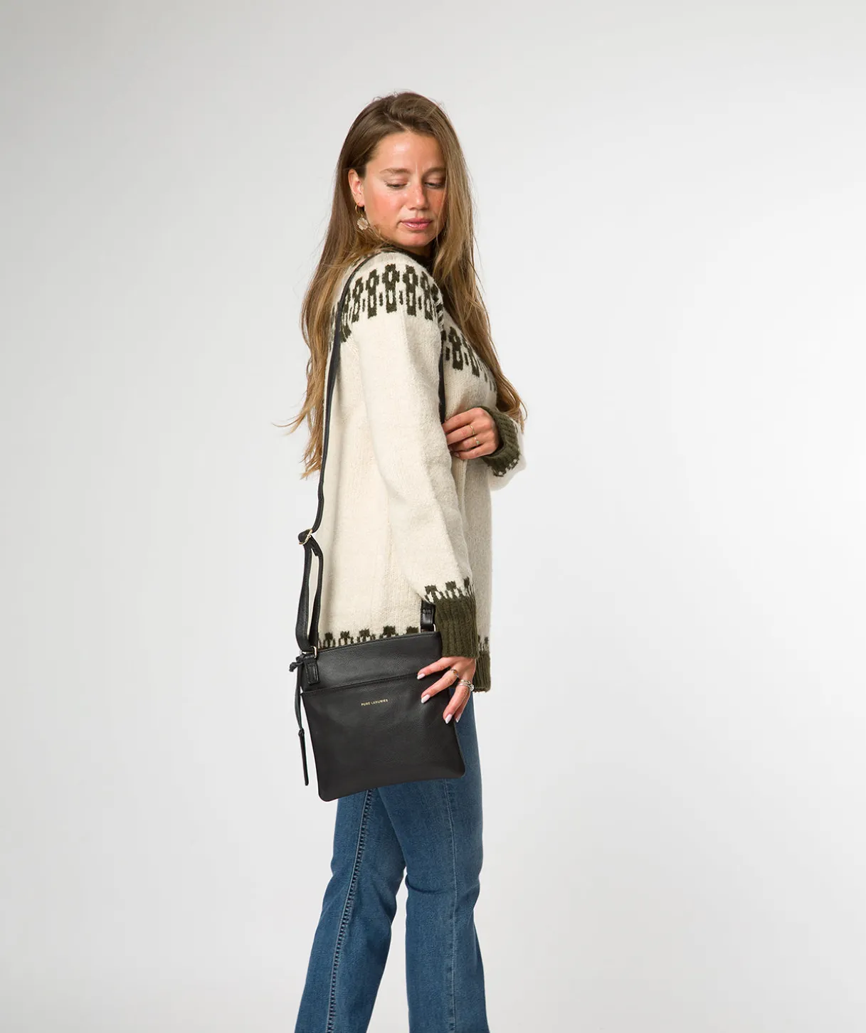 Nola' Black Leather Cross Body Bag