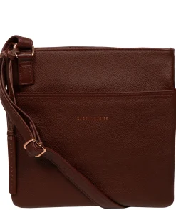Nola' Chestnut Leather Cross Body Bag