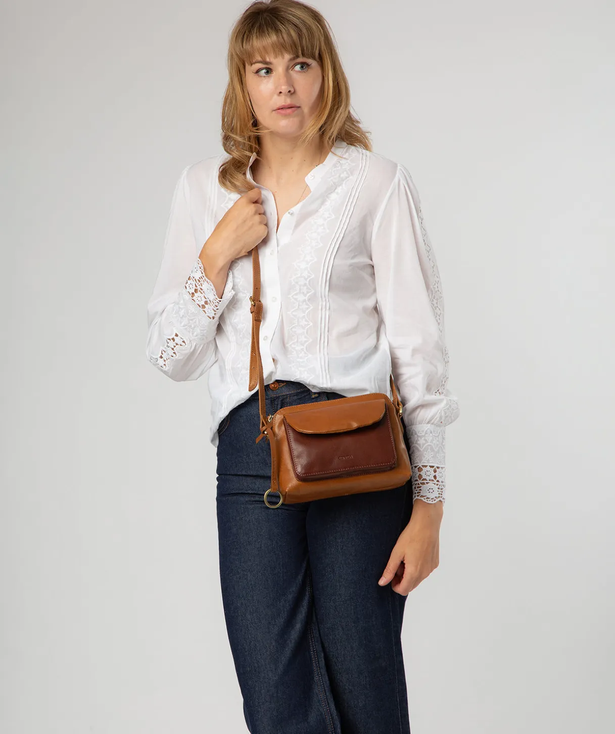 Odalis' Conker Brown & Dark Tan Leather Cross Body Bag