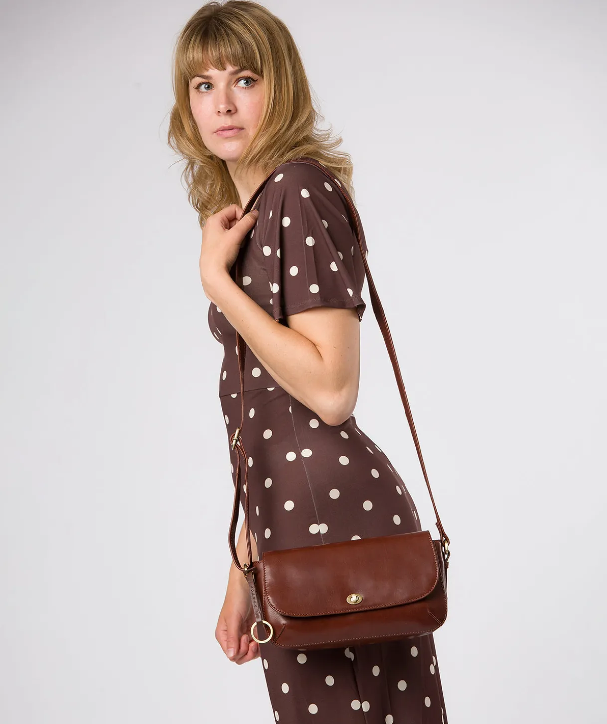 Odessa' Conker Brown Leather Cross Body Bag
