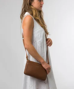 Raye' Chestnut Nappa Leather Cross Body Bag